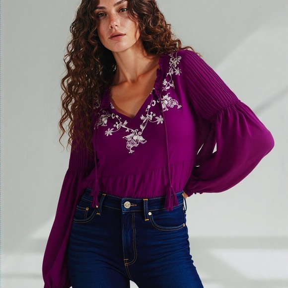 White House Black Market Tops - White house black market boho floral embroidered tassel top ❤️